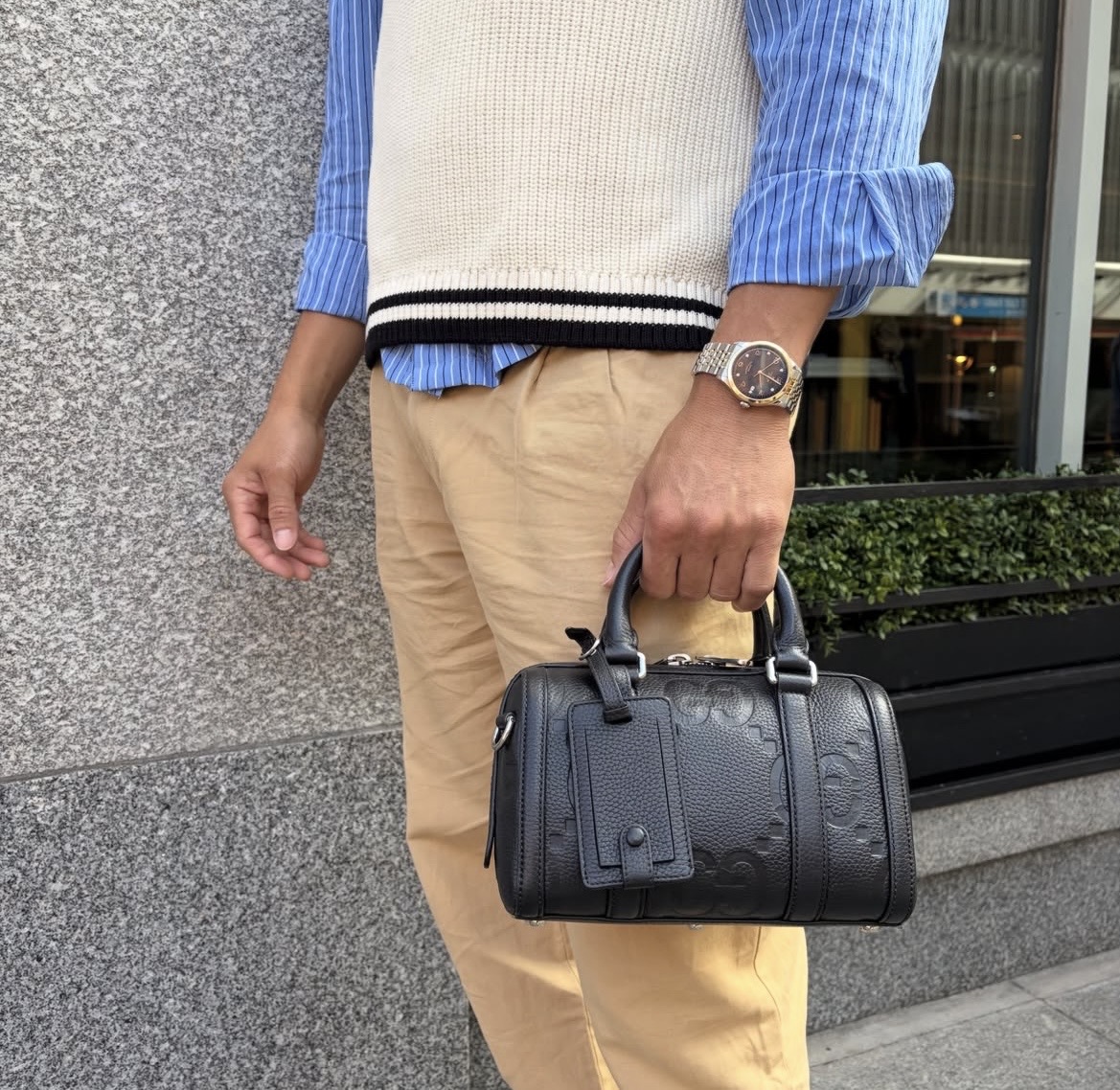 GUCCI Piuma Calfskin Jumbo GG Embossed Mini Duffle Crosbody Bag in Black. - Image 8