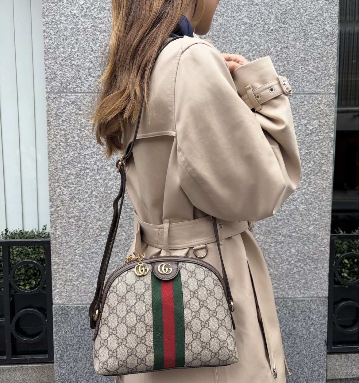 GUCCI GG Supreme Monogram Textured Dollar Calfskin Web Small Ophidia Dome Shoulder Bag Beige Ebony New Acero. - Image 9