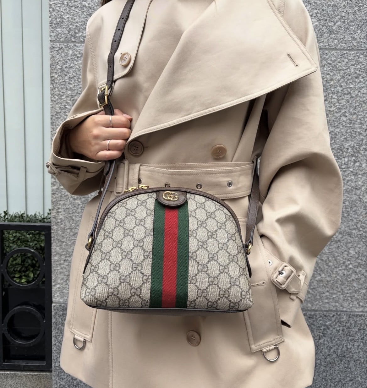 GUCCI GG Supreme Monogram Textured Dollar Calfskin Web Small Ophidia Dome Shoulder Bag Beige Ebony New Acero. - Image 11