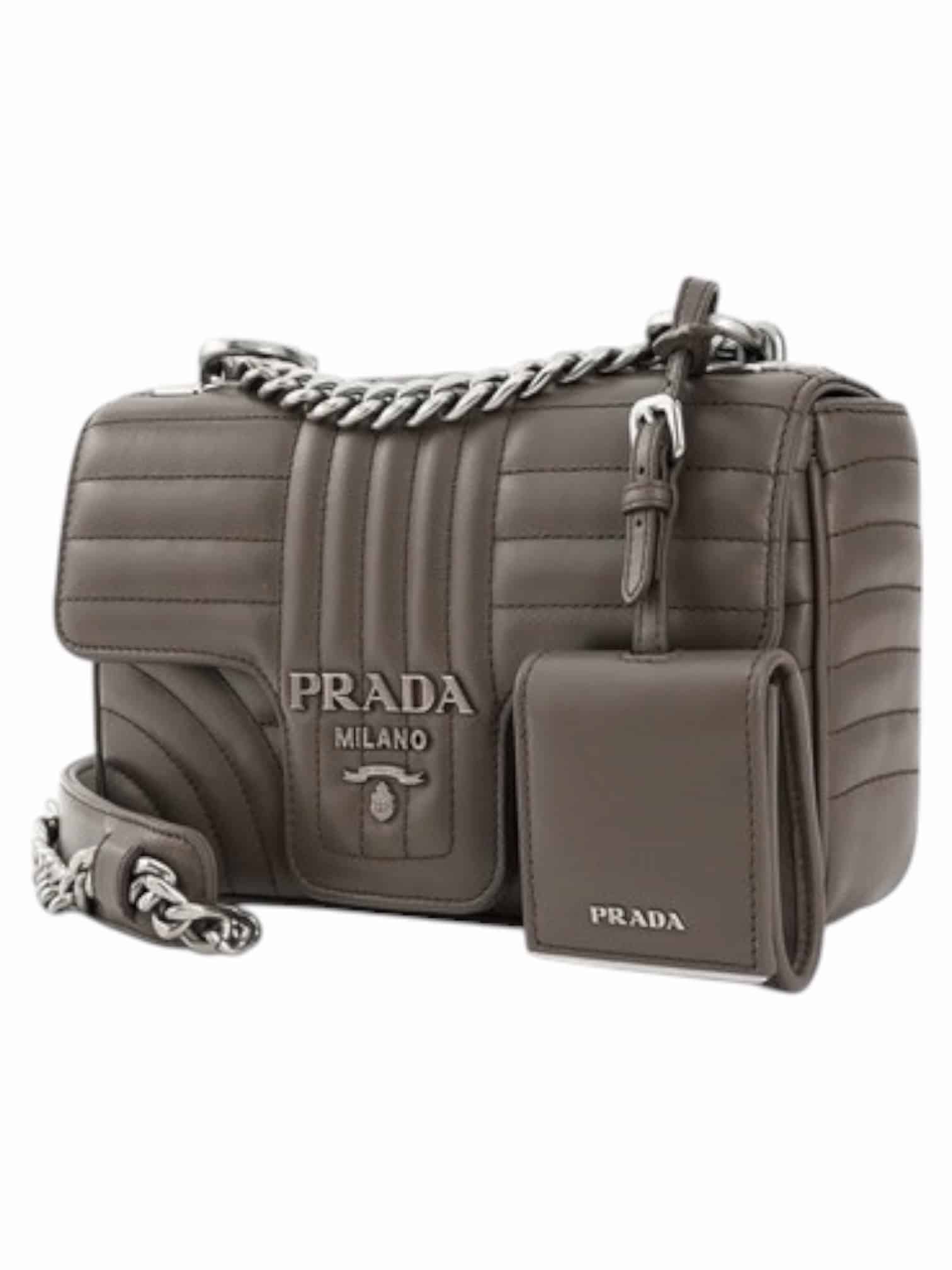 PRADA Soft Calfskin Impunture Diagramme Medium Chain Flap Shoulder Bag Bambu - Image 11