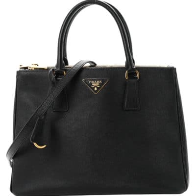 PRADA Medium Saffiano Galleria Double Zip Tote Black.