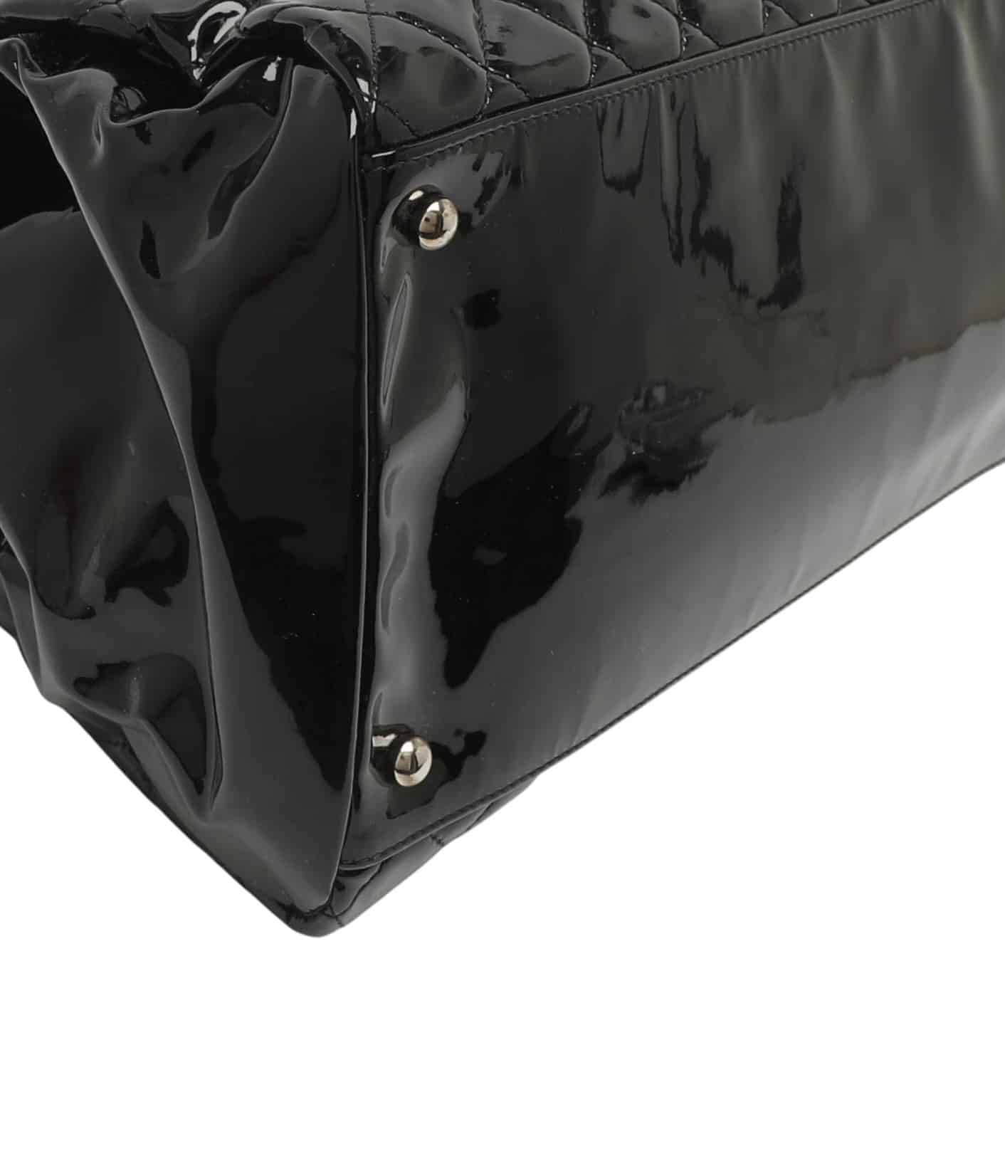 CHANEL Patent Quilted Just Mademoiselle Bowling Bag Black - Image 7
