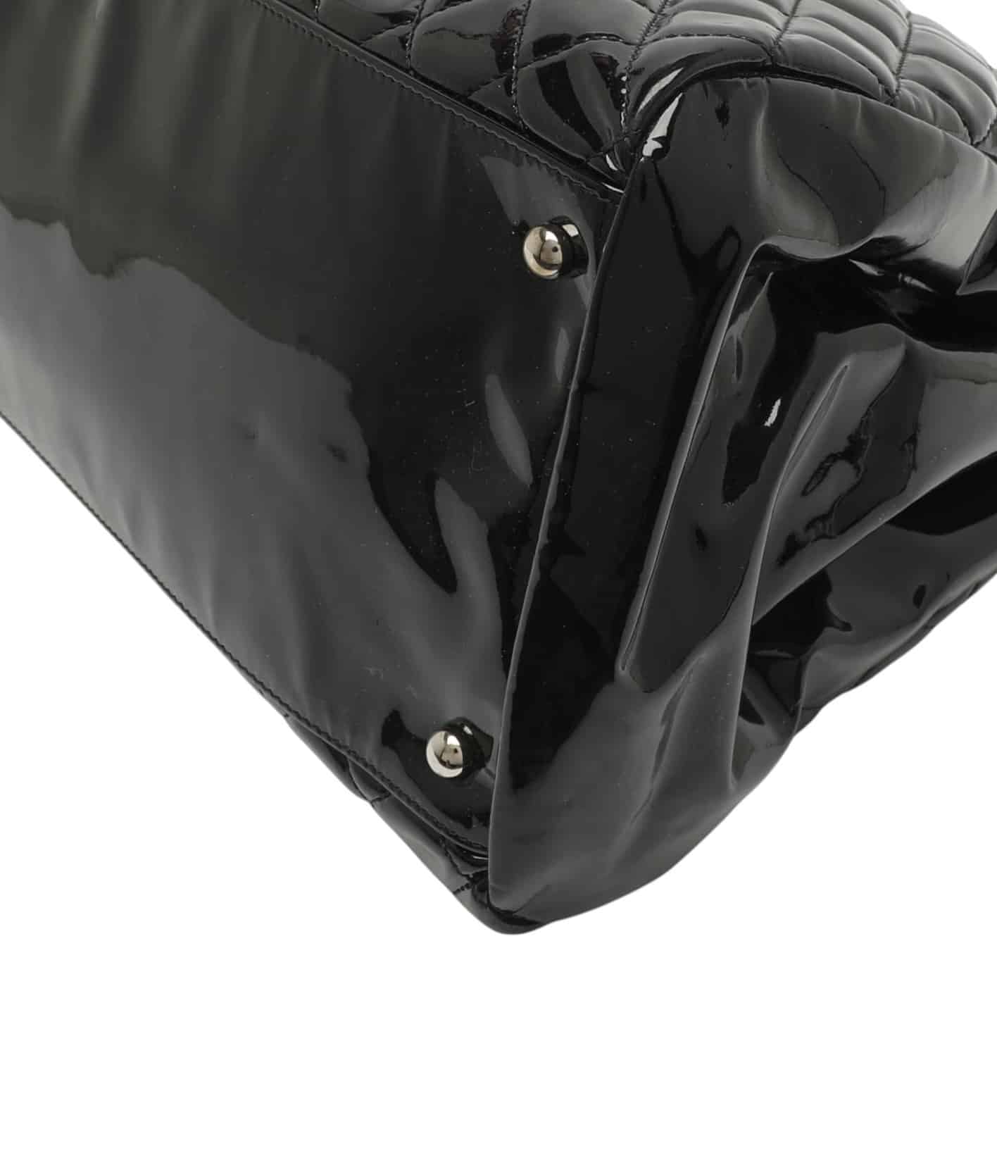 CHANEL Patent Quilted Just Mademoiselle Bowling Bag Black - Image 8