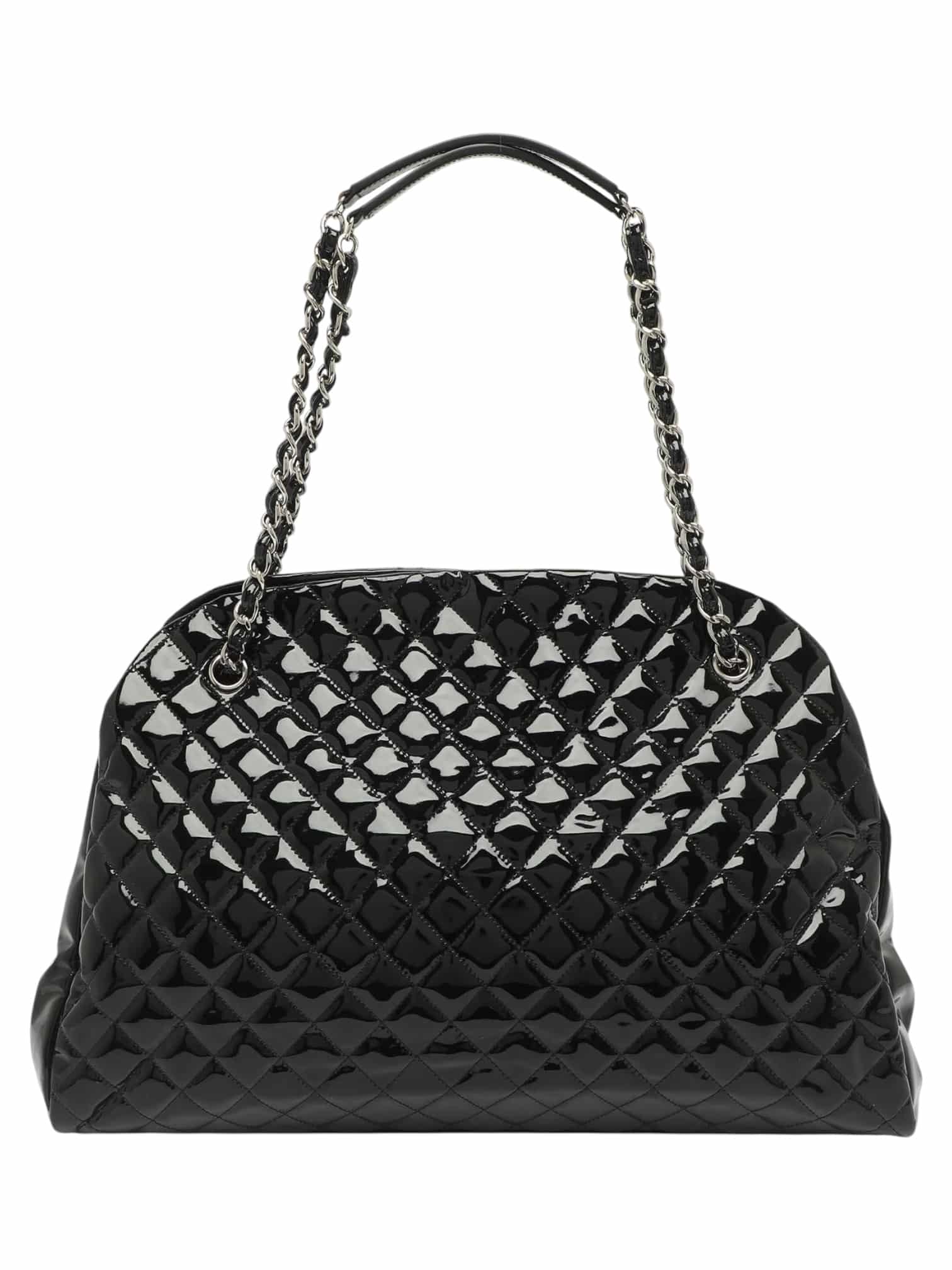 CHANEL Patent Quilted Just Mademoiselle Bowling Bag Black - Image 10