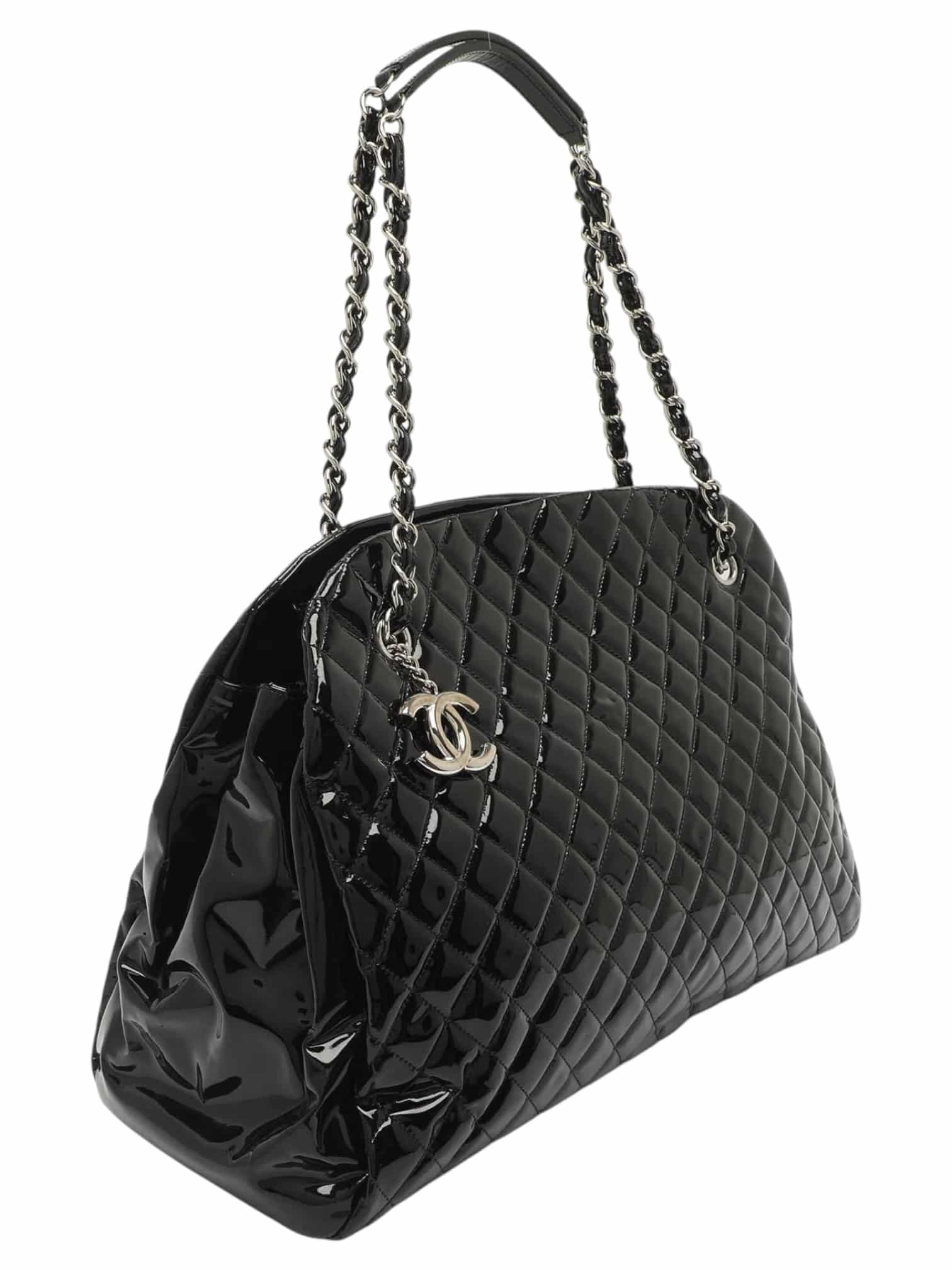 CHANEL Patent Quilted Just Mademoiselle Bowling Bag Black - Image 11