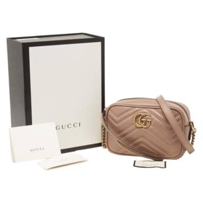 GUCCI Calfskin Matelasse Mini GG Marmont Chain Crossbody Bag Porcelain Rose