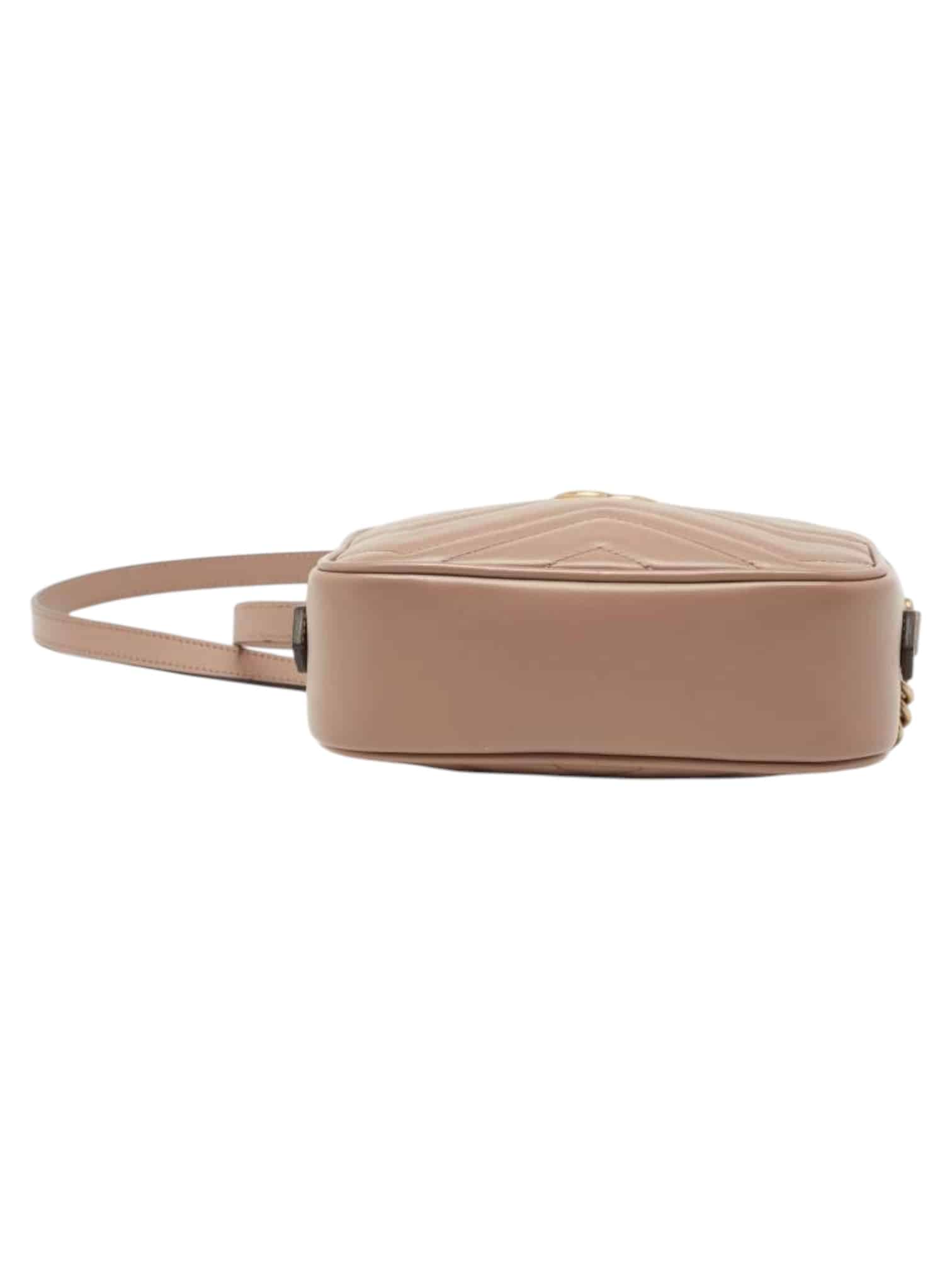 GUCCI Calfskin Matelasse Mini GG Marmont Chain Crossbody Bag Porcelain Rose - Image 5