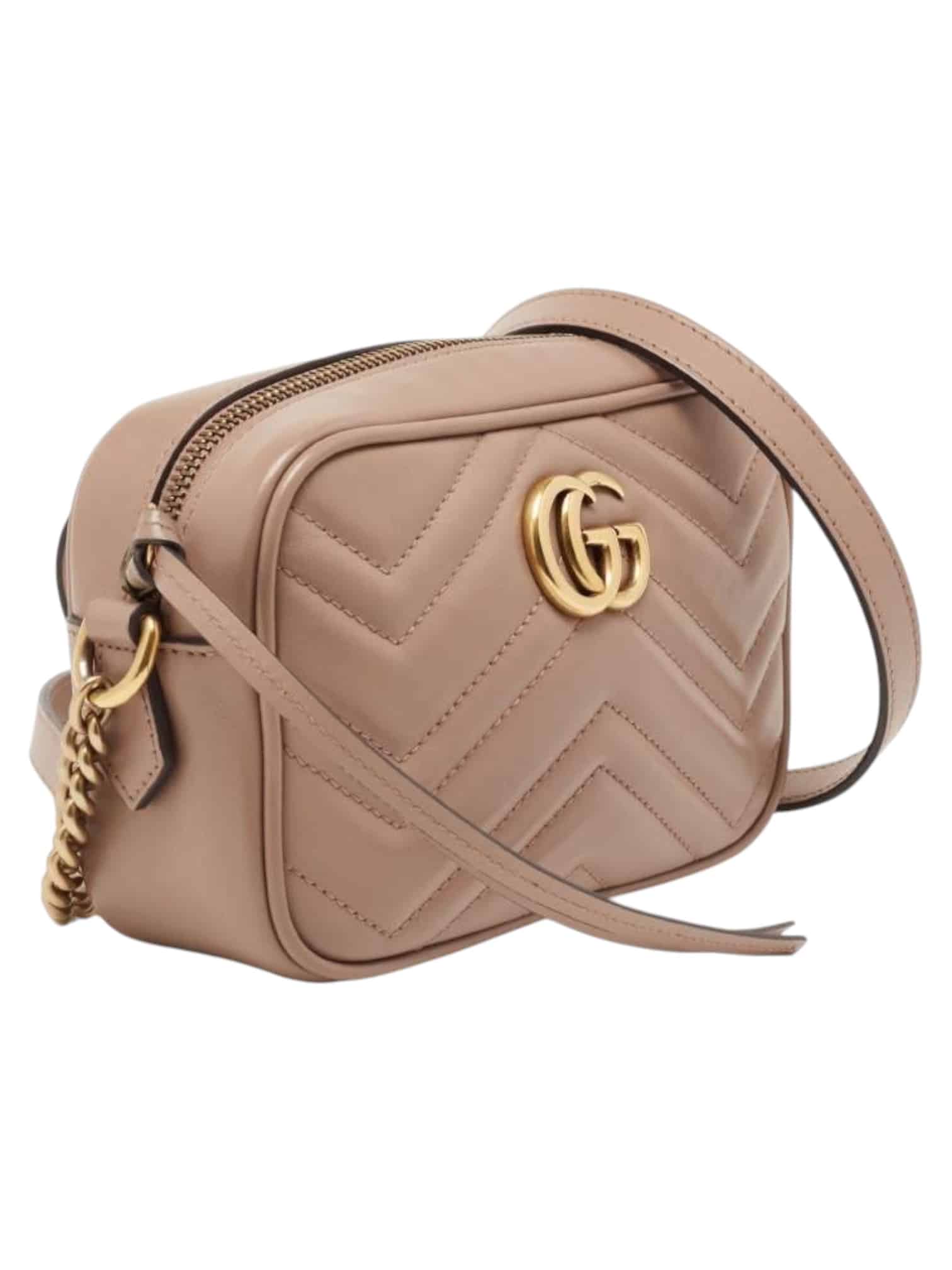 GUCCI Calfskin Matelasse Mini GG Marmont Chain Crossbody Bag Porcelain Rose - Image 6
