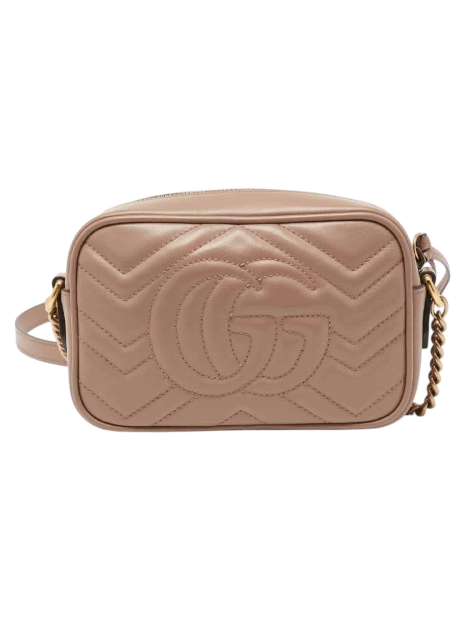 GUCCI Calfskin Matelasse Mini GG Marmont Chain Crossbody Bag Porcelain Rose - Image 7