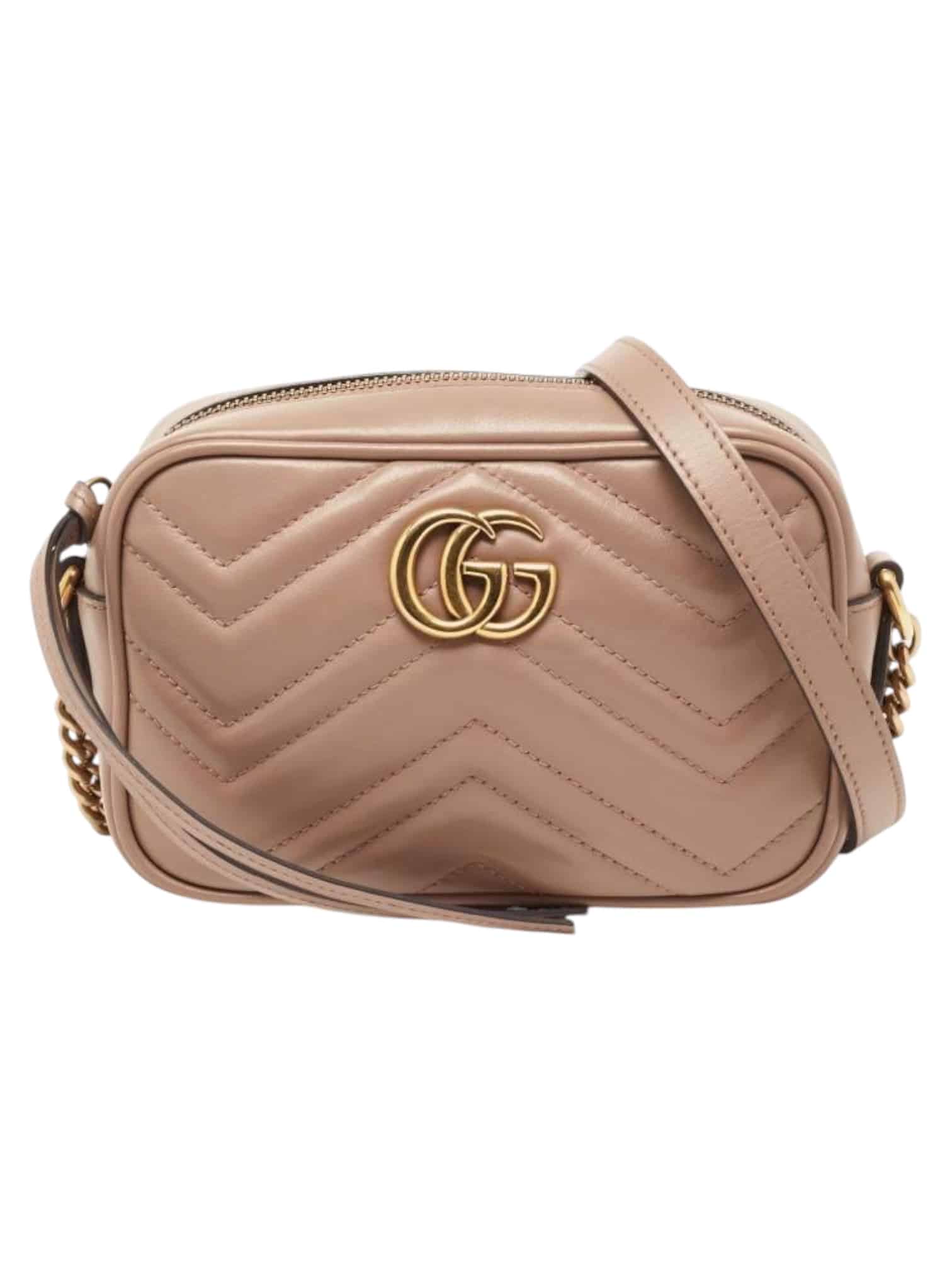 GUCCI Calfskin Matelasse Mini GG Marmont Chain Crossbody Bag Porcelain Rose - Image 8