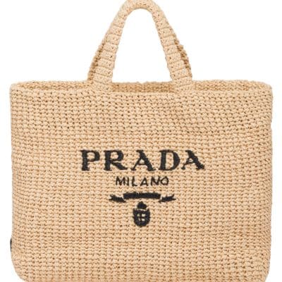 Prada Logo Raffia Tote Bag