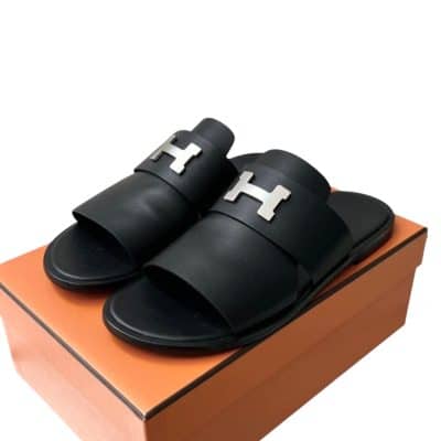 Hermes Arles Mule Sandals Leather in black. (Size 40)