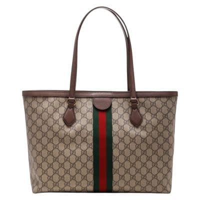 GUCCI GG Supreme Monogram Medium Ophidia Shopping Tote Brown