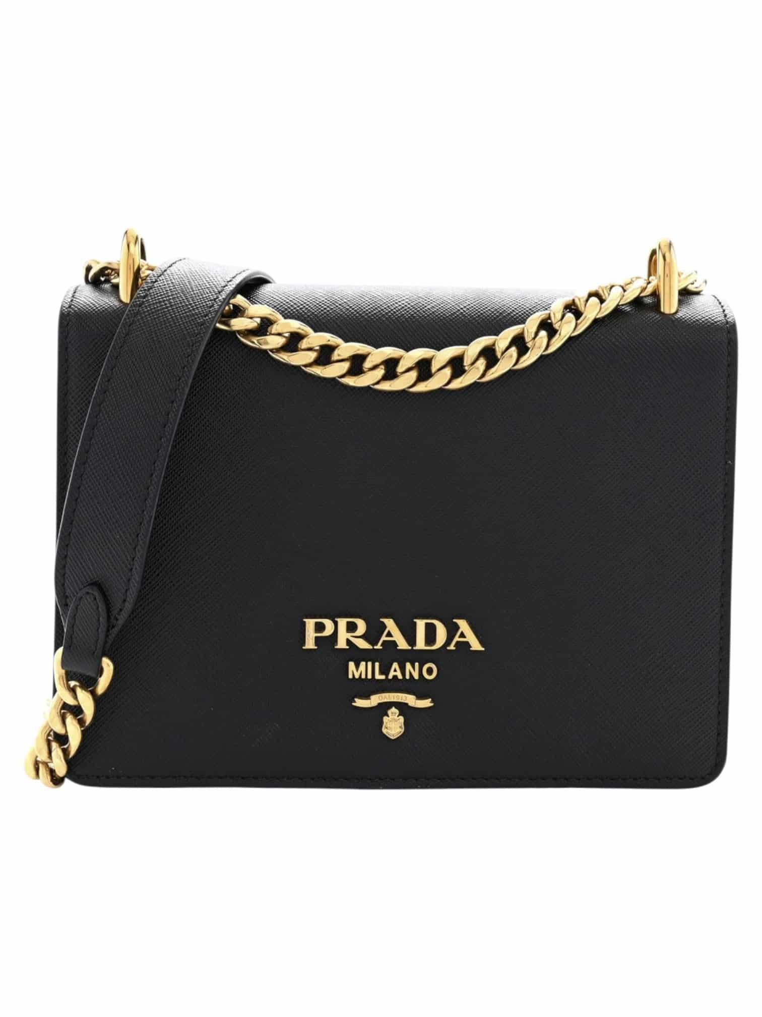 PRADA Saffiano Chain Shoulder Crossbody Bag in Black. - Image 5