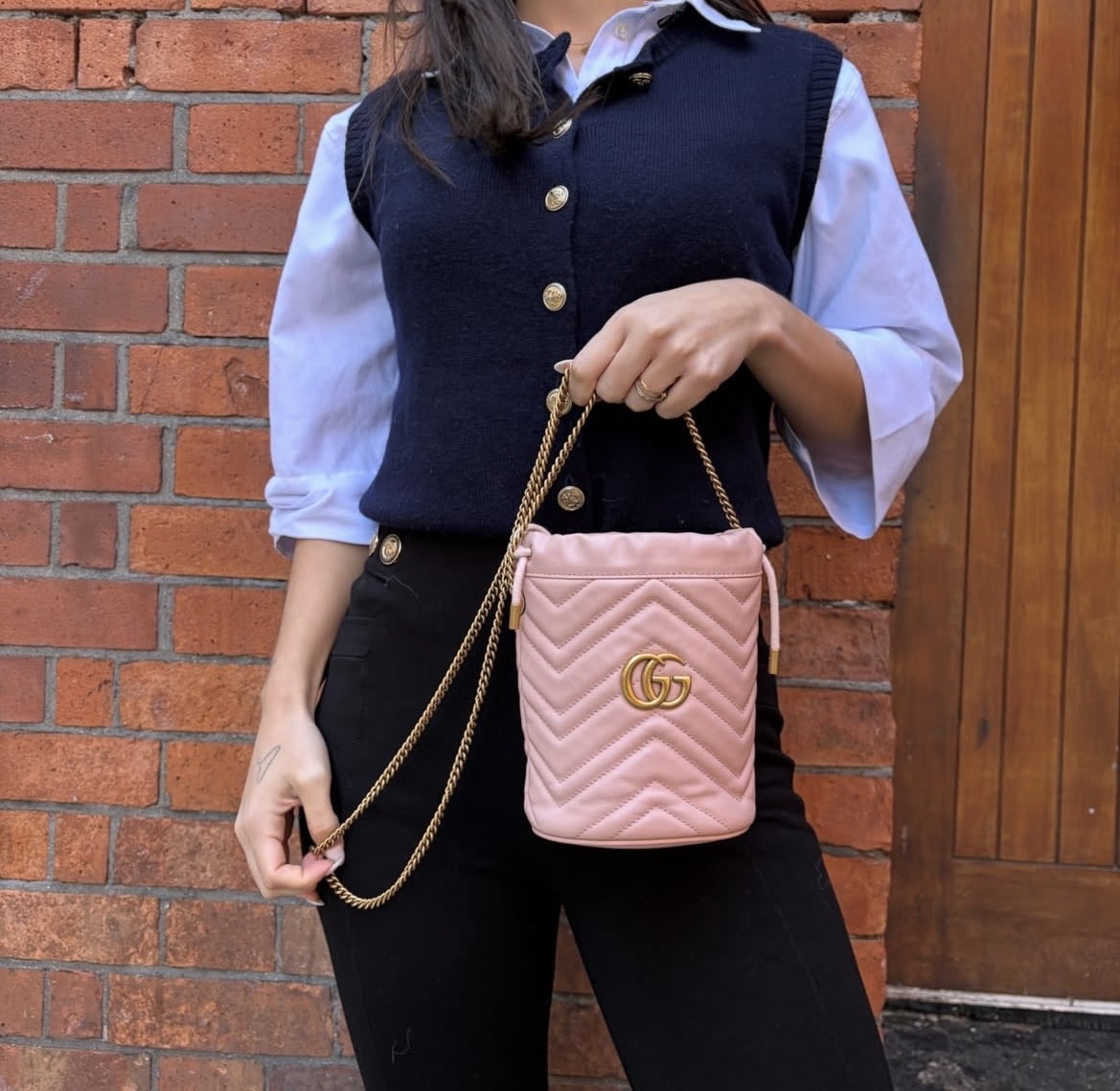 GUCCI Calfskin Matelasse Mini GG Marmont 2.0 Bucket Bag in Light Pink. - Image 10