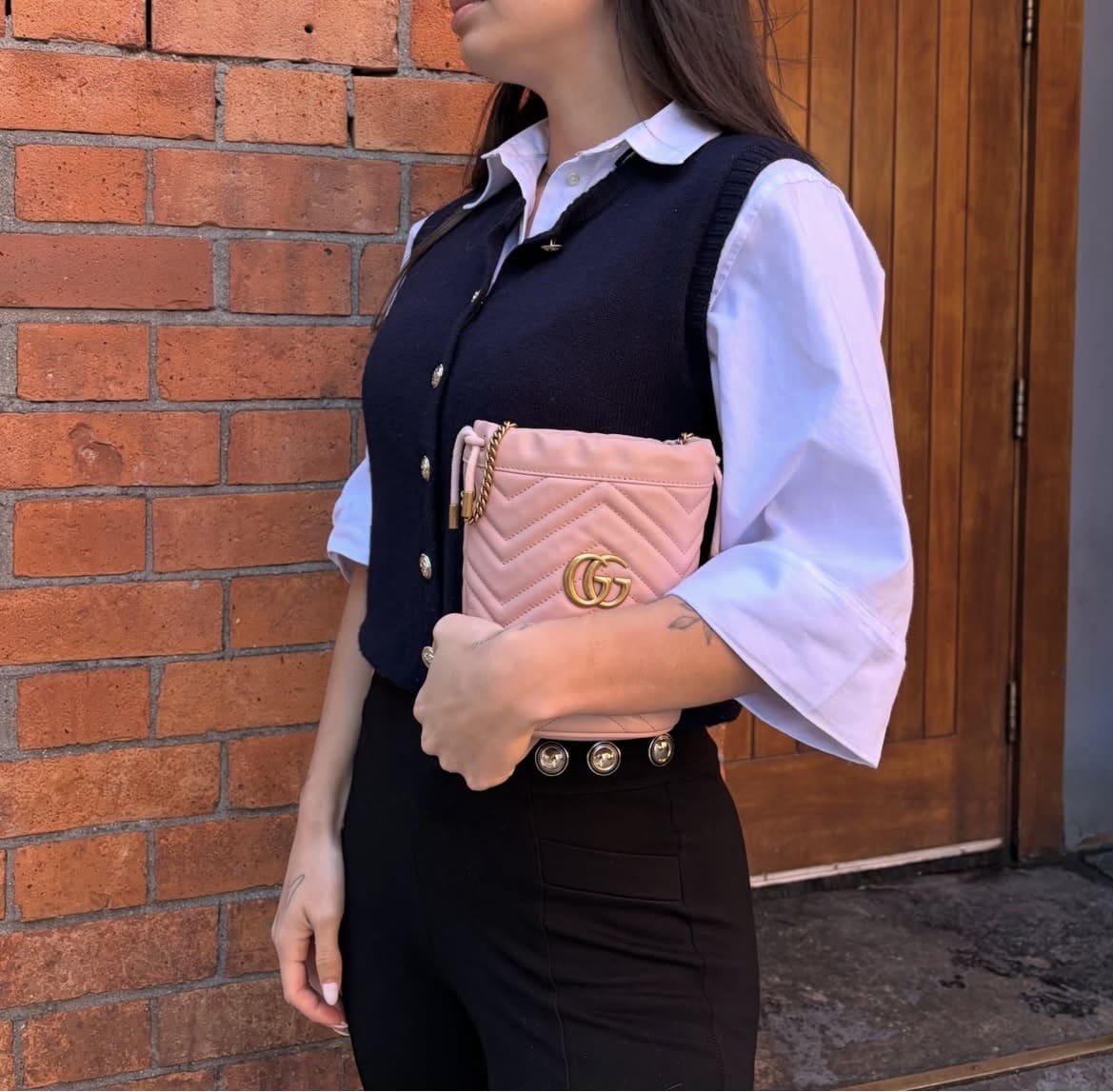 GUCCI Calfskin Matelasse Mini GG Marmont 2.0 Bucket Bag in Light Pink. - Image 11