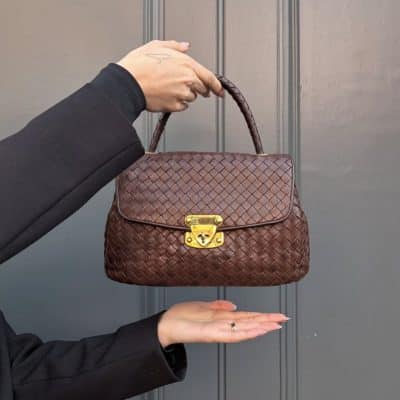 BOTTEGA VENETA Vintage Black Sheepskin Woven Handbag.