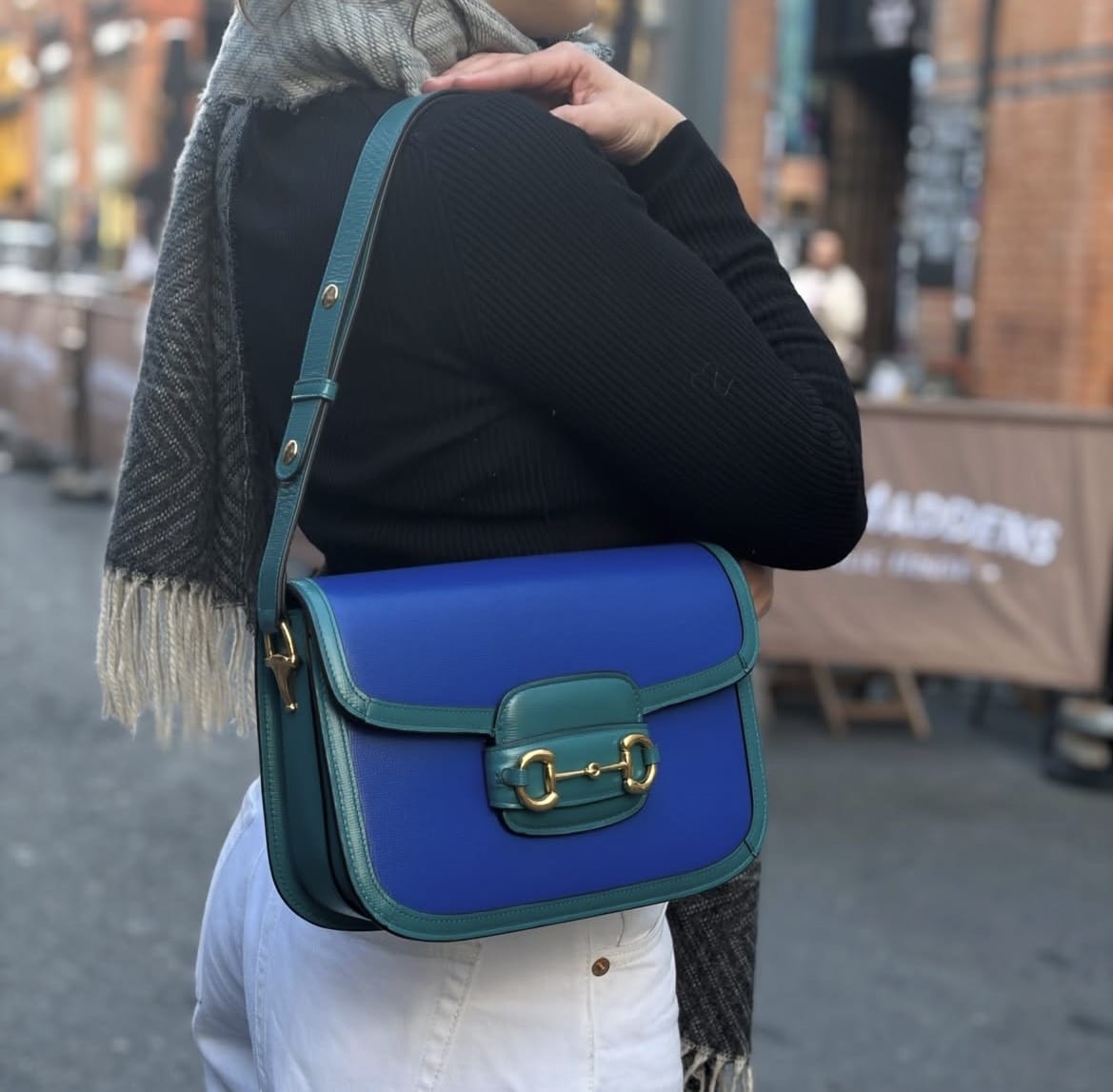 GUCCI Azalea Calfskin medium Horsebit 1955 Shoulder Bag Imperial Blue Pavone. - Image 10