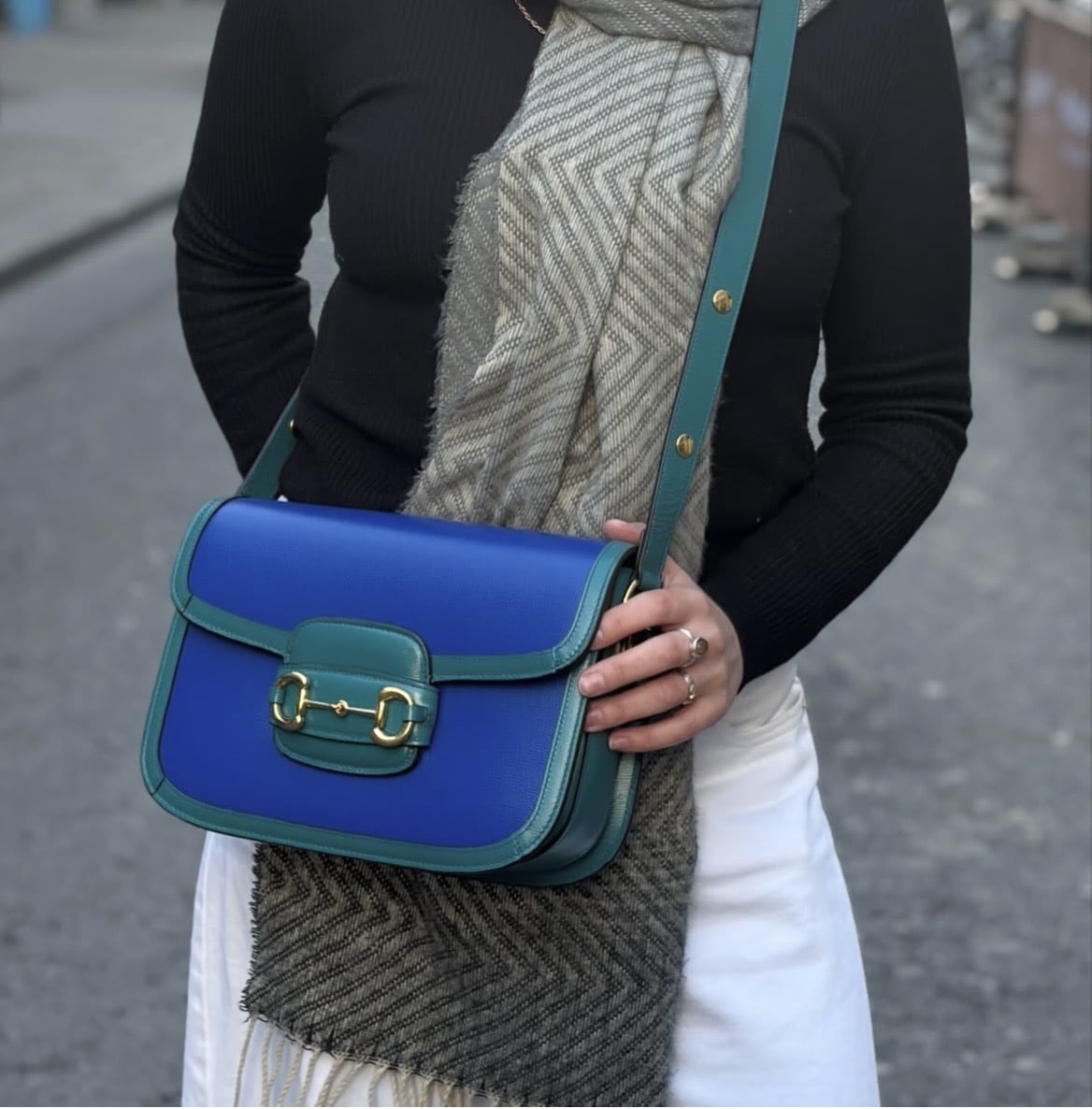 GUCCI Azalea Calfskin medium Horsebit 1955 Shoulder Bag Imperial Blue Pavone. - Image 11