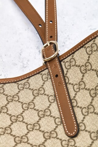GUCCI GG Supreme Monogram Emblem Large Tote Bag Beige Dark Brown - Image 2