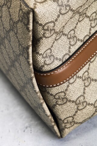 GUCCI GG Supreme Monogram Emblem Large Tote Bag Beige Dark Brown - Image 3