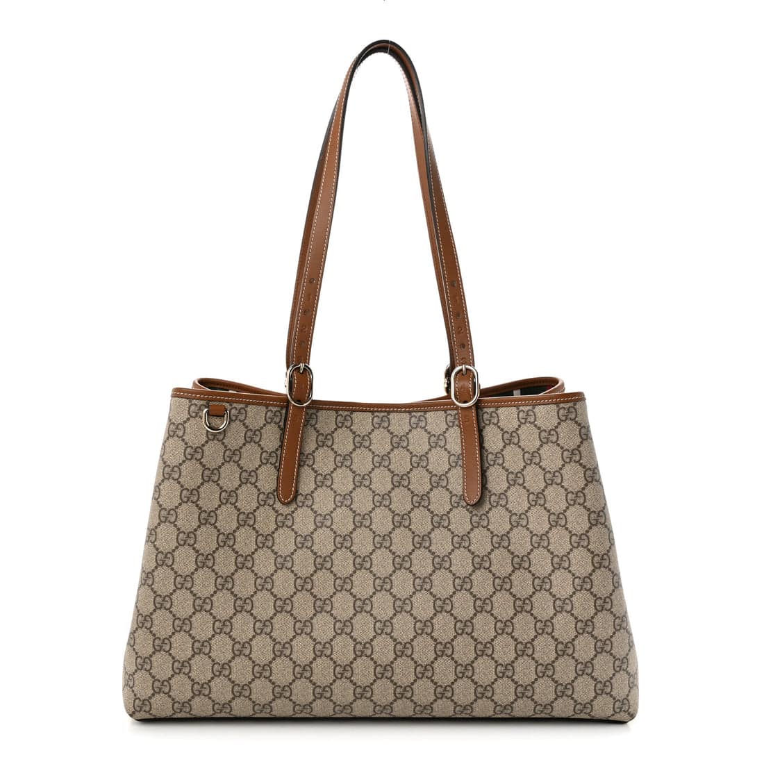 GUCCI GG Supreme Monogram Emblem Large Tote Bag Beige Dark Brown