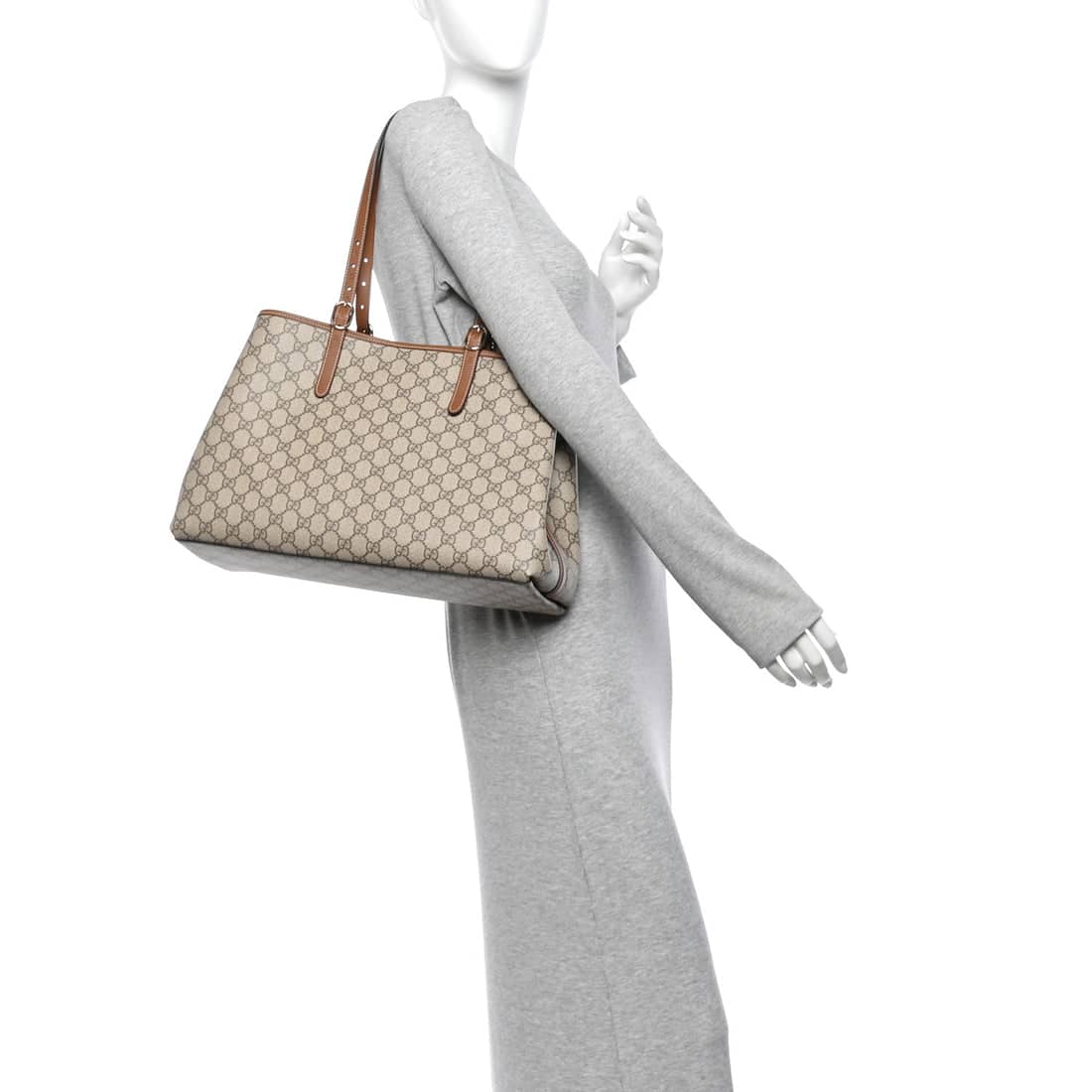 GUCCI GG Supreme Monogram Emblem Large Tote Bag Beige Dark Brown - Image 5
