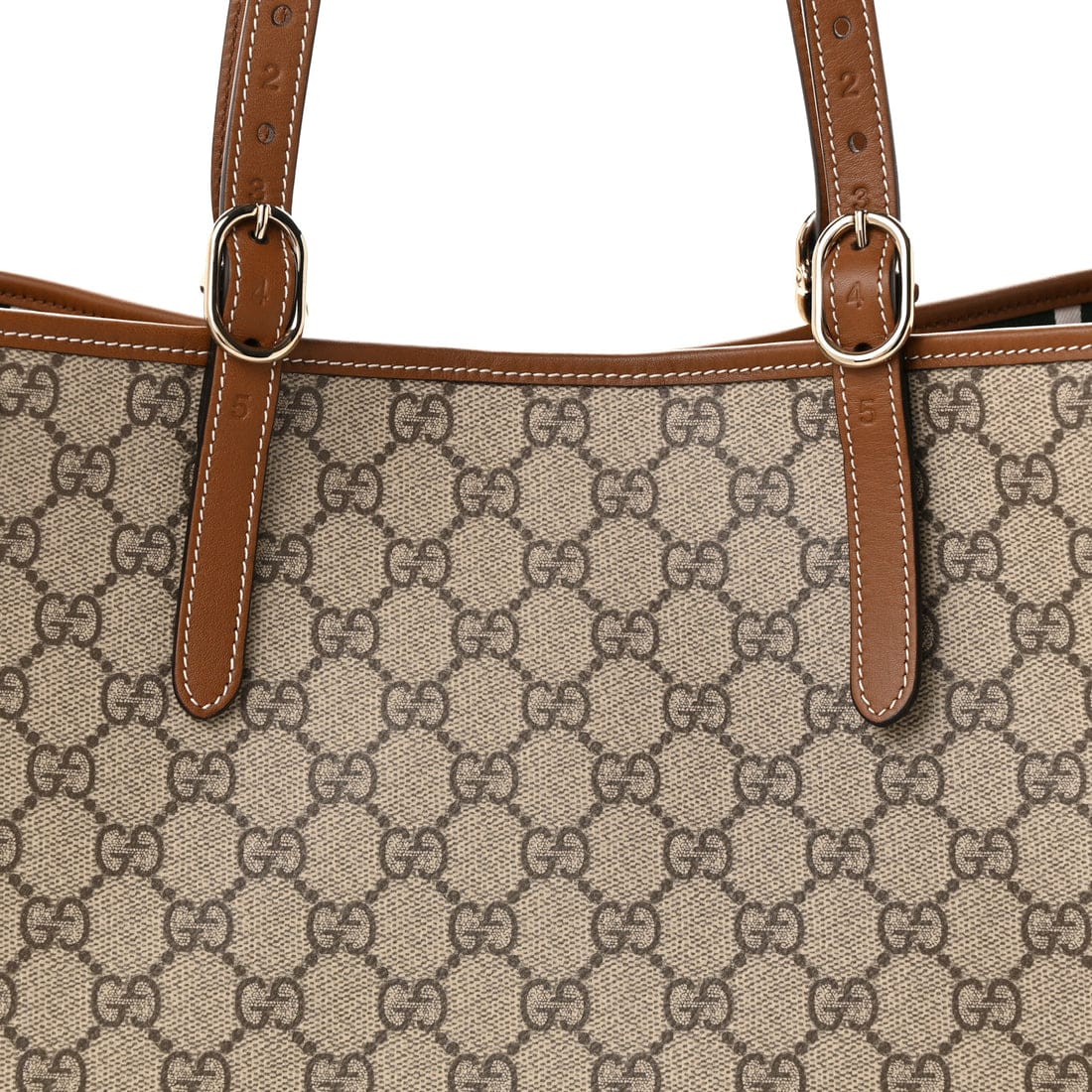 GUCCI GG Supreme Monogram Emblem Large Tote Bag Beige Dark Brown - Image 10