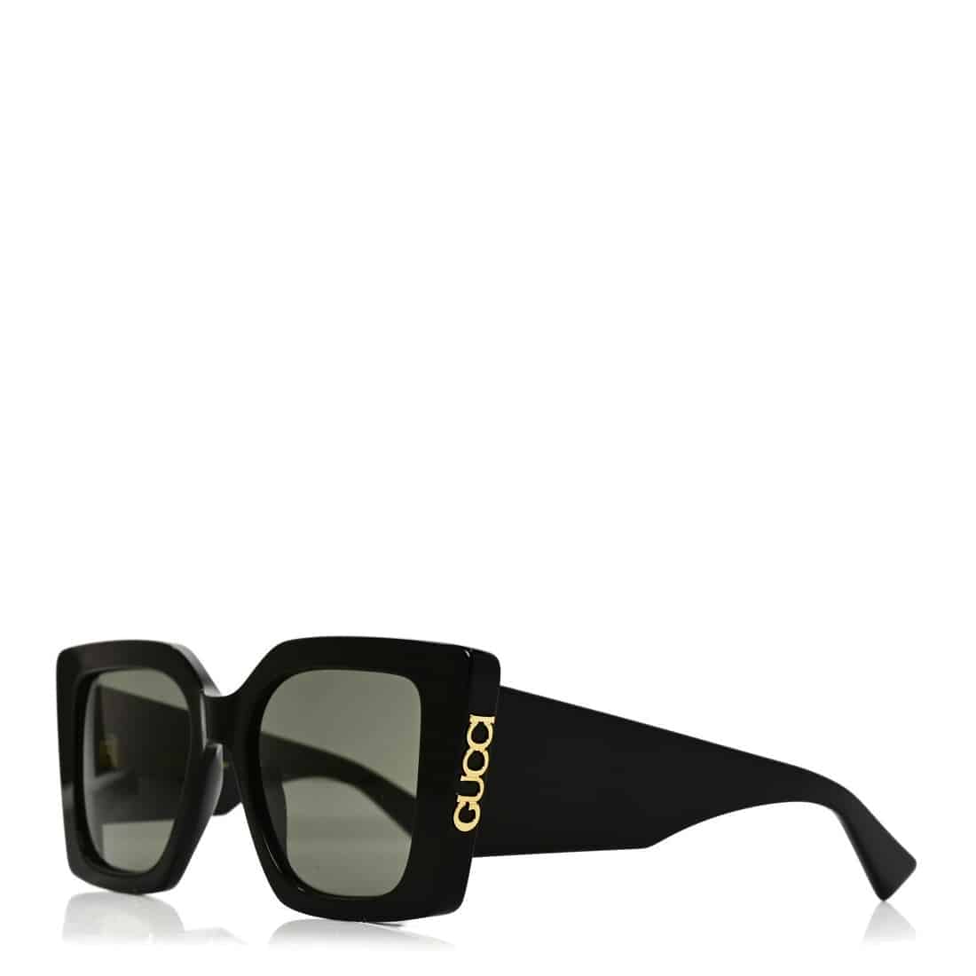 GUCCI Acetate Square Frame GG Oversized Sunglasses Black.
