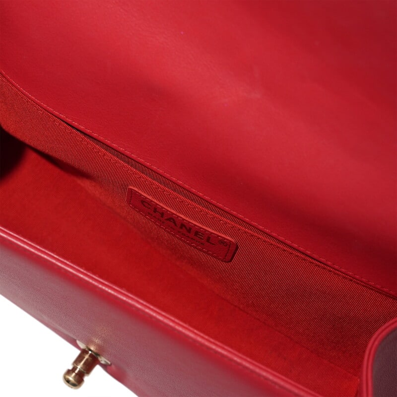 Chanel Tomato Red Lambskin Medium Boy Quilt Flap Light Gold Hardware. - Image 2