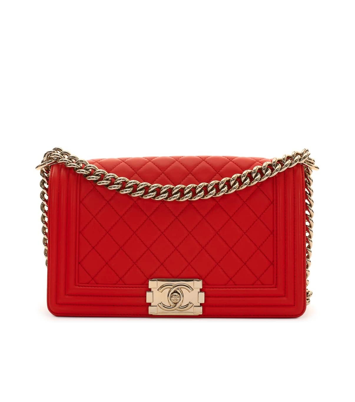 Chanel Tomato Red Lambskin Medium Boy Quilt Flap Light Gold Hardware. - Image 3
