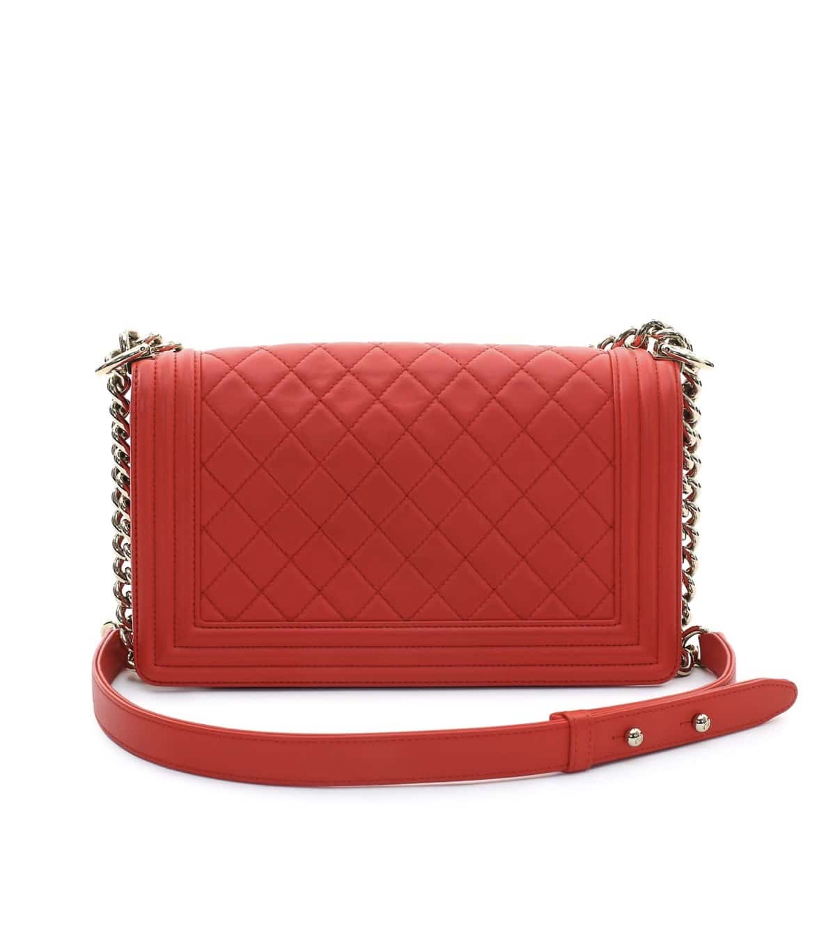 Chanel Tomato Red Lambskin Medium Boy Quilt Flap Light Gold Hardware. - Image 5
