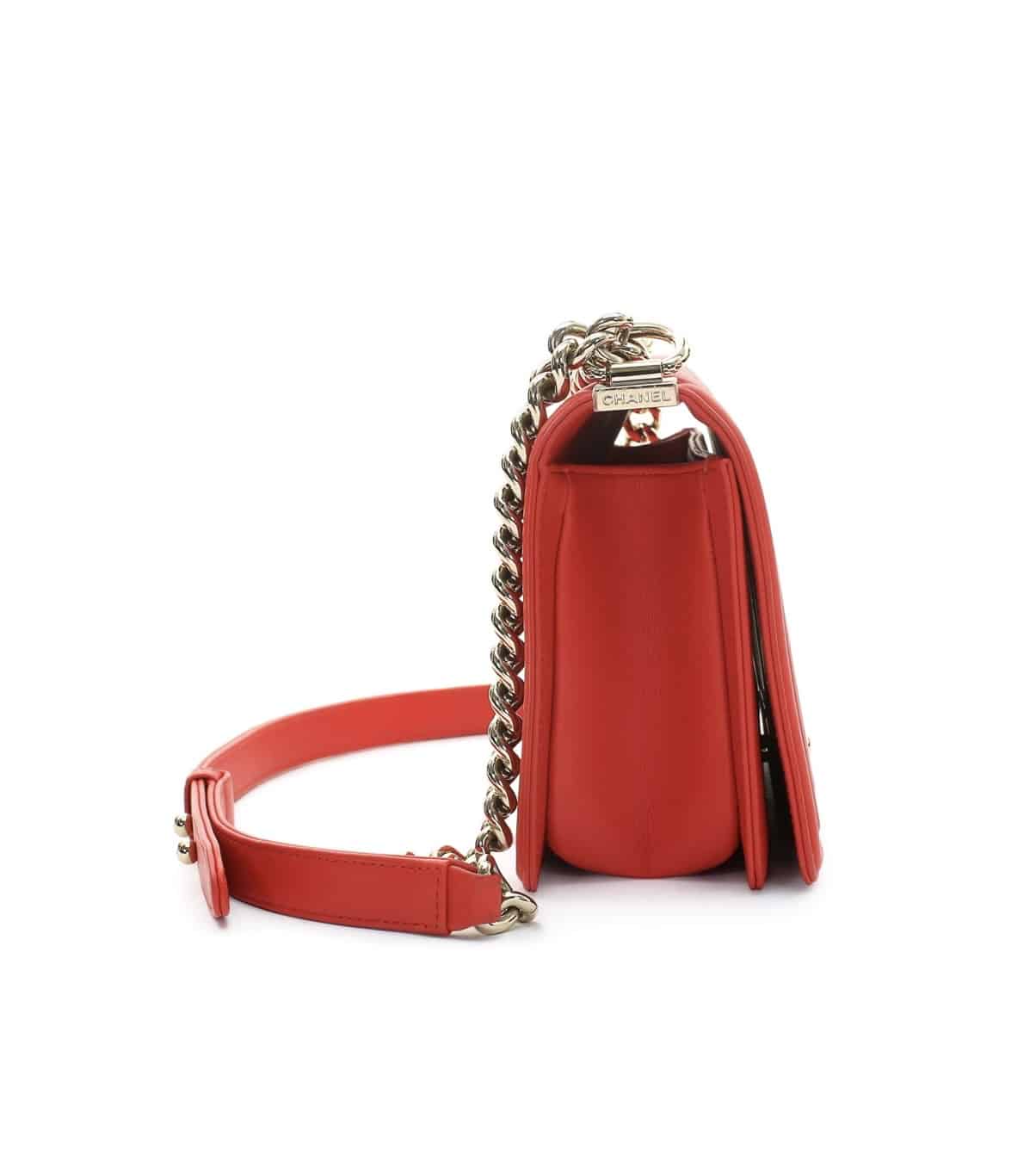 Chanel Tomato Red Lambskin Medium Boy Quilt Flap Light Gold Hardware. - Image 6