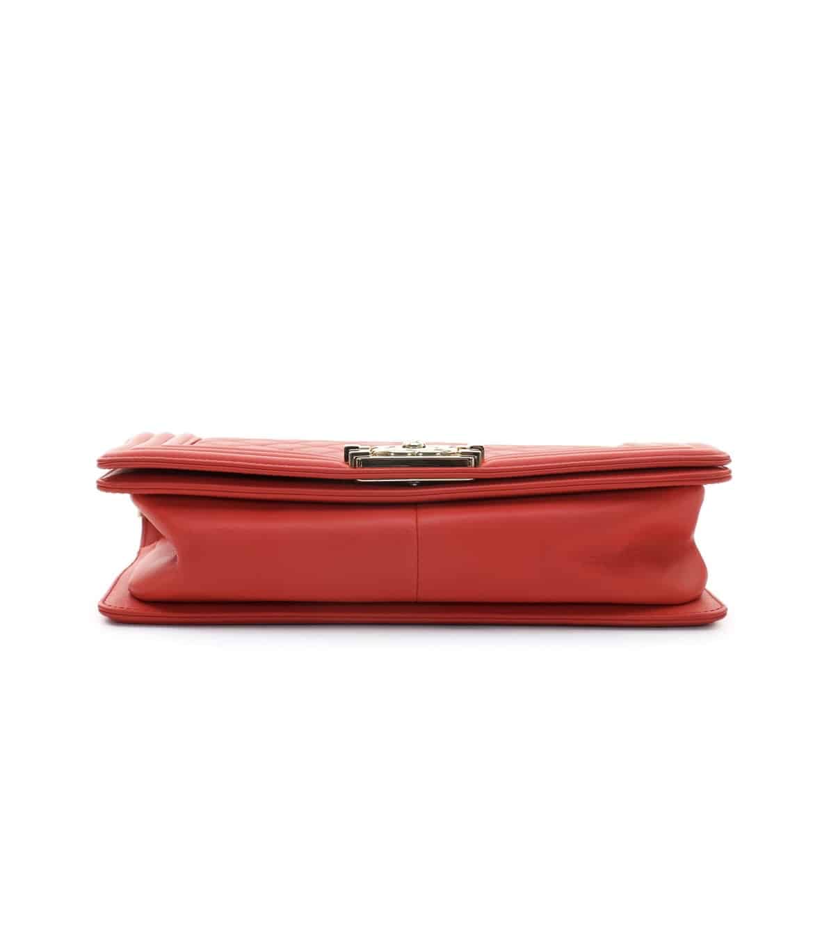 Chanel Tomato Red Lambskin Medium Boy Quilt Flap Light Gold Hardware. - Image 8