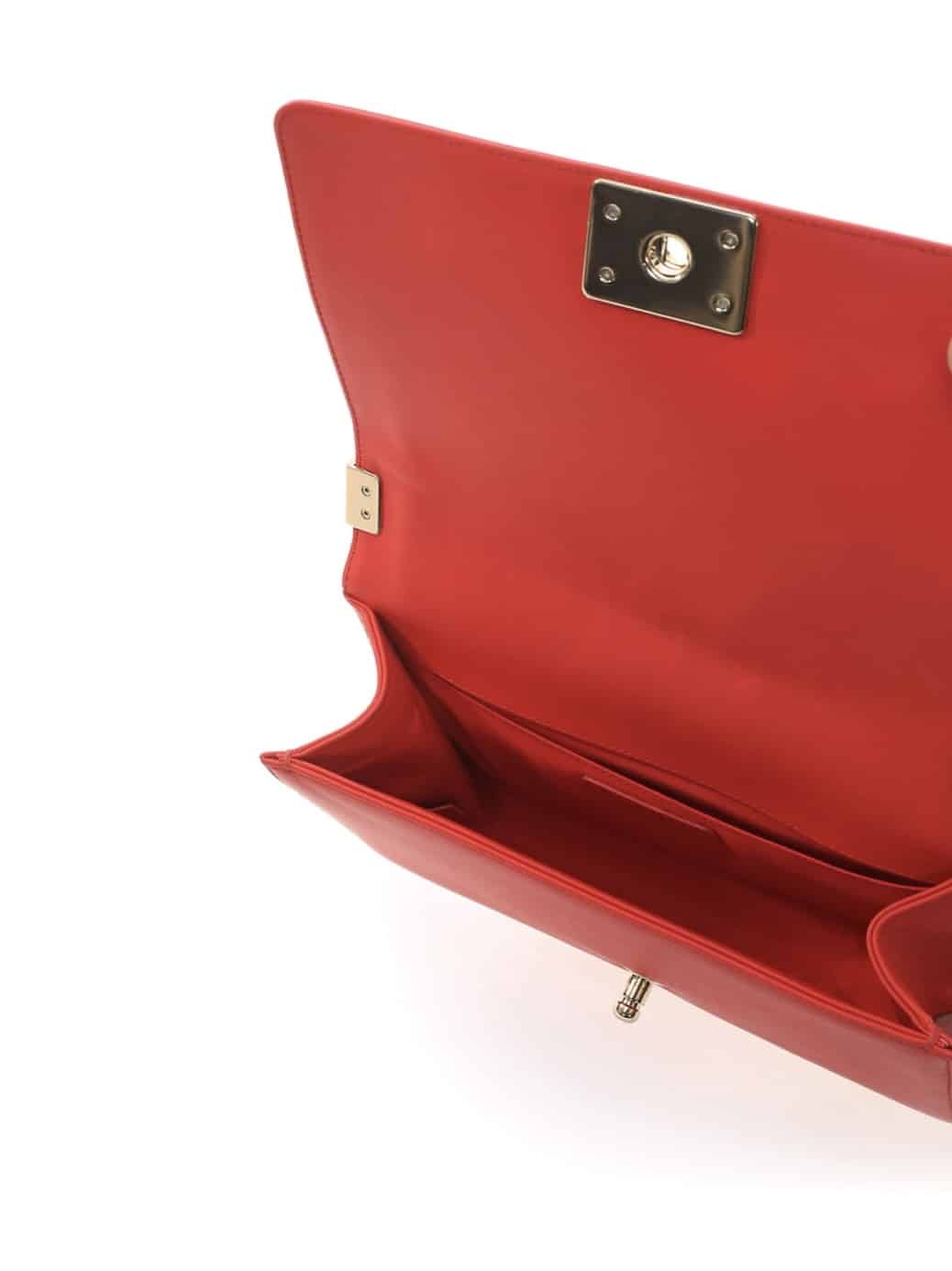 Chanel Tomato Red Lambskin Medium Boy Quilt Flap Light Gold Hardware. - Image 9