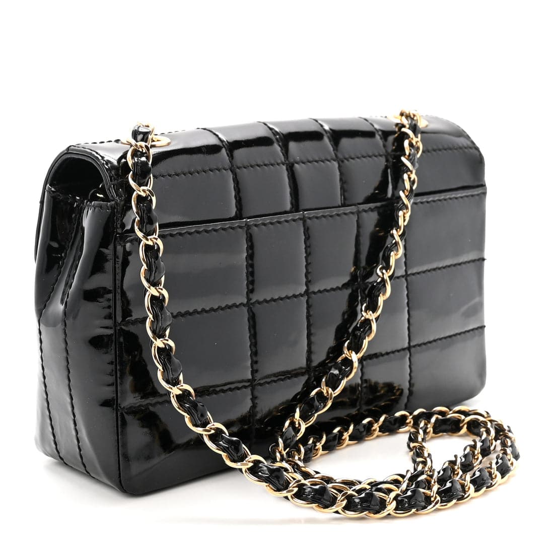 CHANEL Vintage Patent Medium Chocolate Bar Flap in Black - Image 7