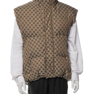 BALENCIAGA Gucci X Beige/Ebony Polyester Blend The Hacker Project Cocoon Puffer Vest (Size 34 Oversized, fit size M)L