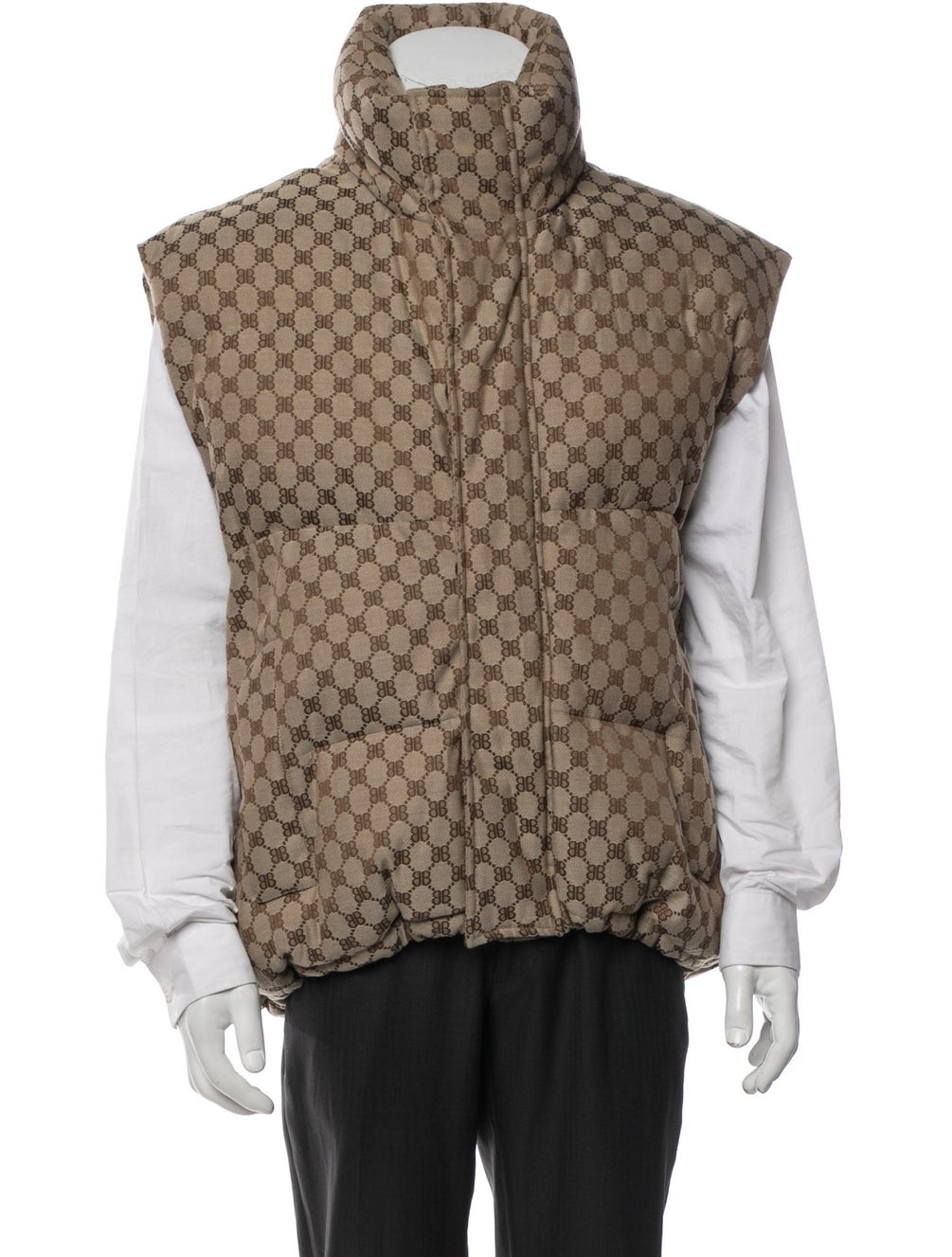 BALENCIAGA Gucci X Beige/Ebony Polyester Blend The Hacker Project Cocoon Puffer Vest (Size 34 Oversized, fit size M)L