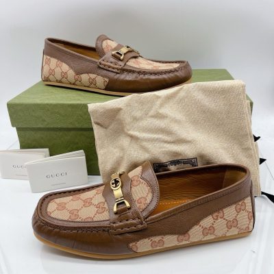 GUCCI Interlocking G Horsebit Logo Supreme Loafer Brown Leather Men's (UK 9)