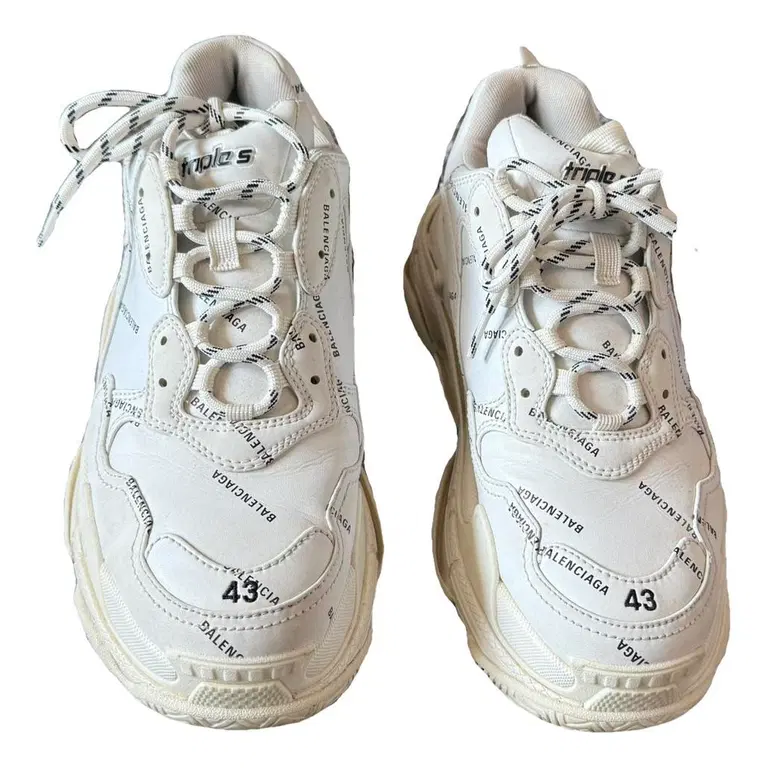Balenciaga 1 of 3 White & Black Allover Logo Triple S Sneakers (Size 43) - Image 2