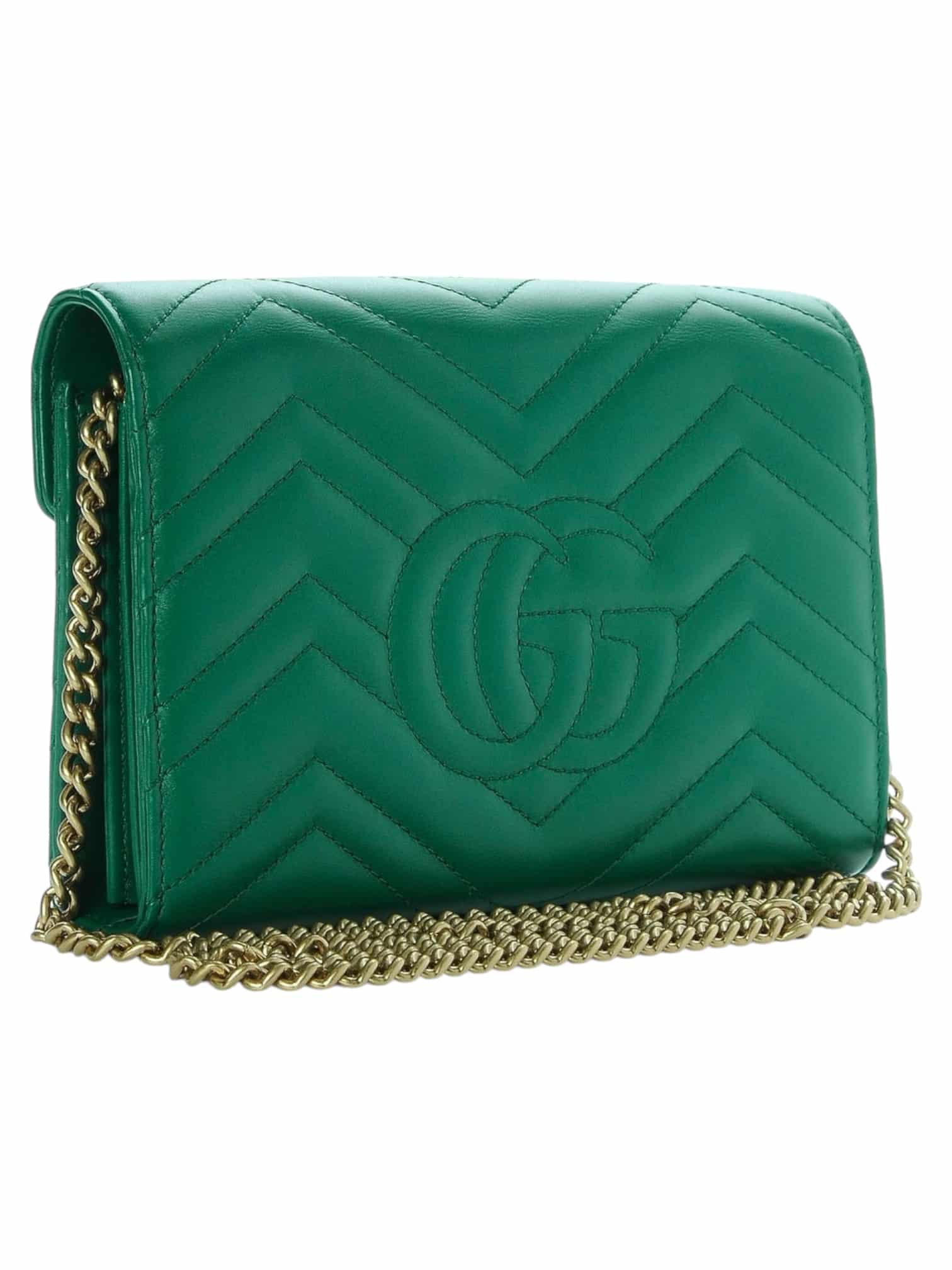 GUCCI Calfskin Matelasse GG Marmont Chain Wallet in Emerald Green. - Image 5