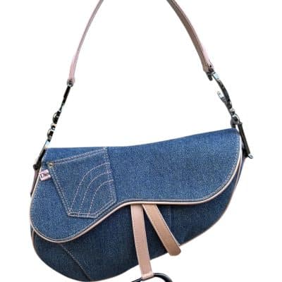 CHRISTIAN DIOR Patent Denim Jeans Saddle Bag Blue Pink