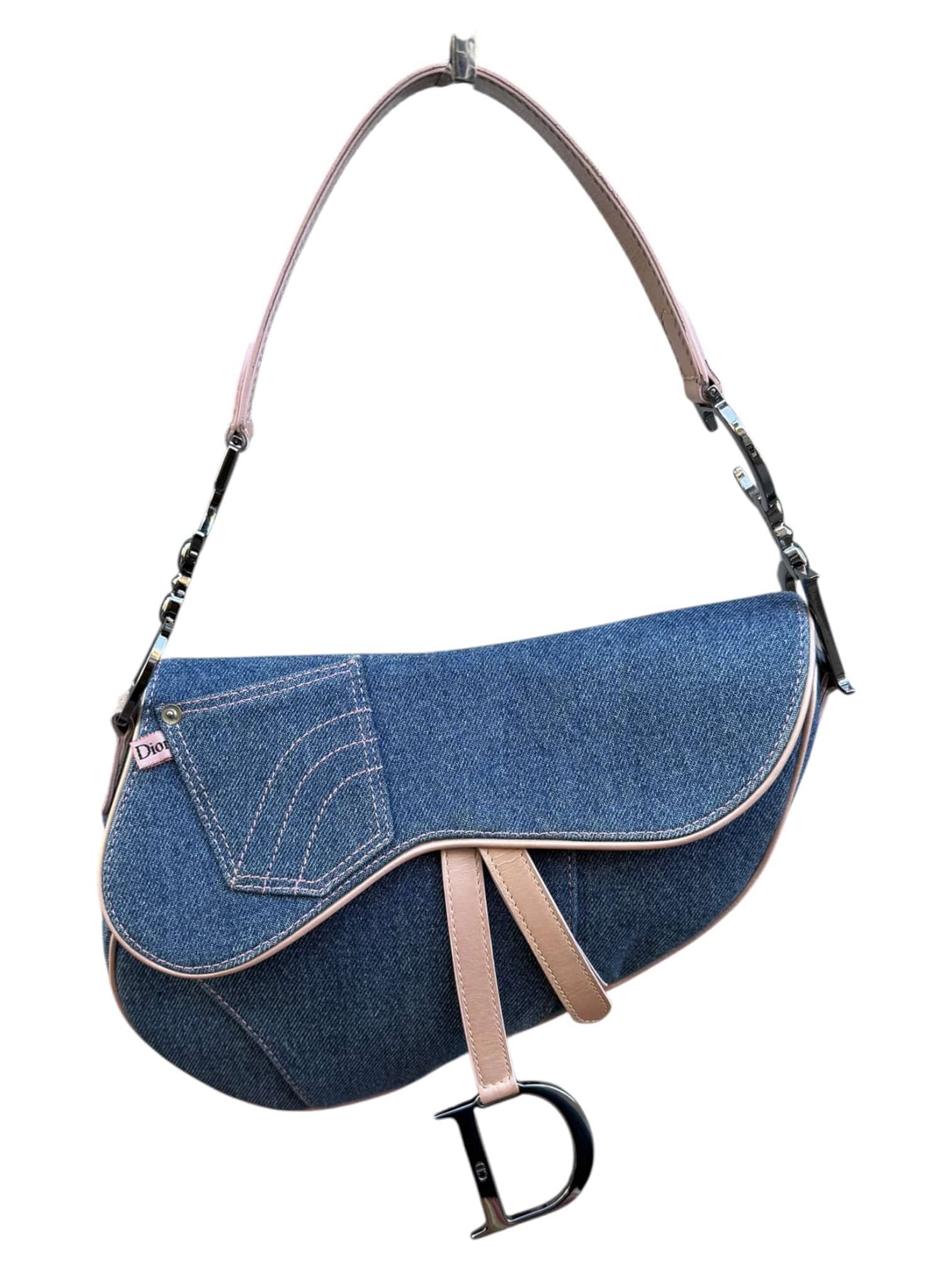 CHRISTIAN DIOR Patent Denim Jeans Saddle Bag Blue Pink