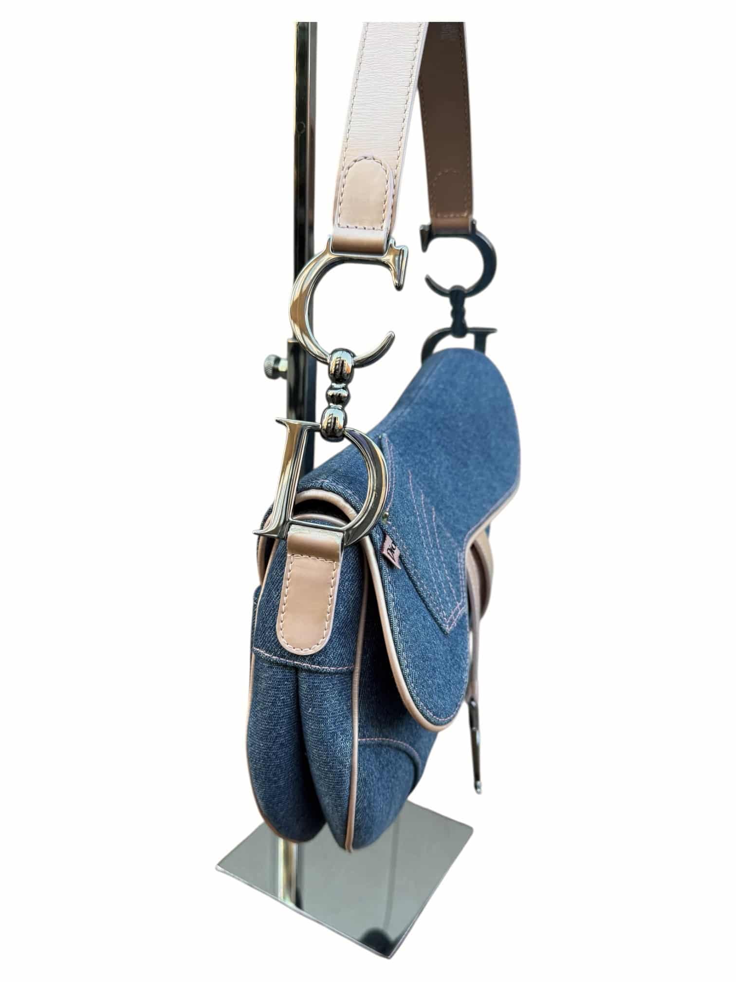 CHRISTIAN DIOR Patent Denim Jeans Saddle Bag Blue Pink - Image 6