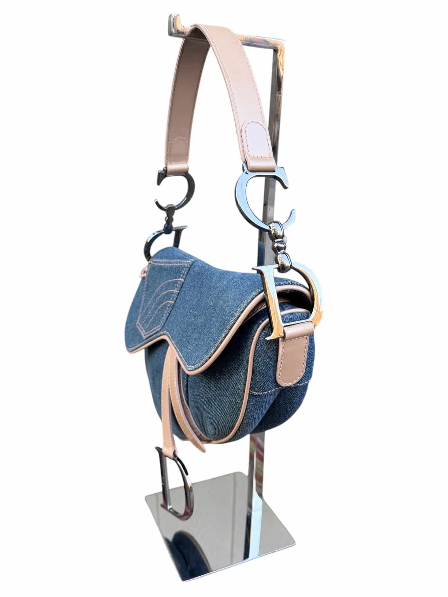 CHRISTIAN DIOR Patent Denim Jeans Saddle Bag Blue Pink - Image 7