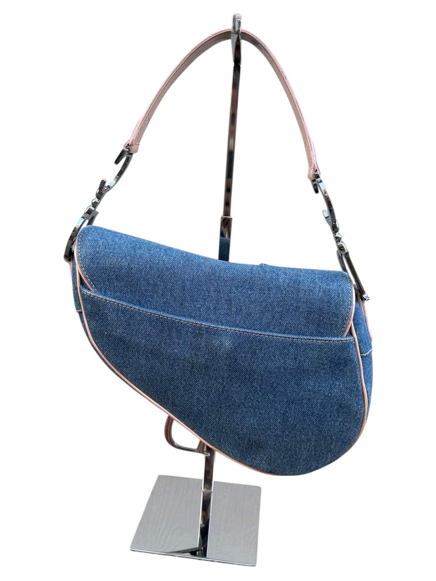 CHRISTIAN DIOR Patent Denim Jeans Saddle Bag Blue Pink - Image 8