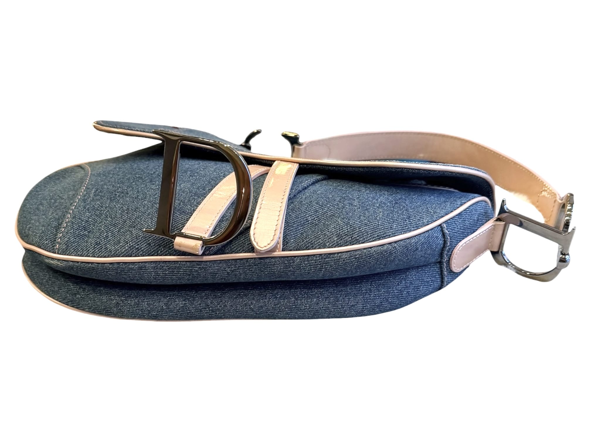 CHRISTIAN DIOR Patent Denim Jeans Saddle Bag Blue Pink - Image 9