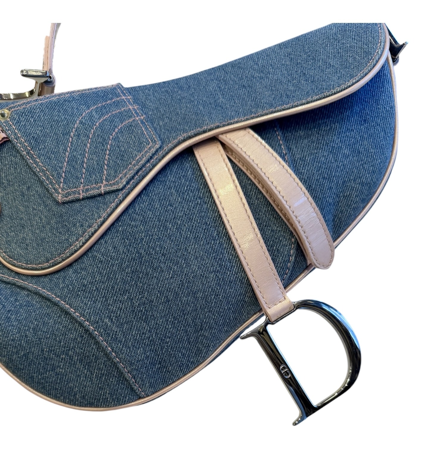CHRISTIAN DIOR Patent Denim Jeans Saddle Bag Blue Pink - Image 10